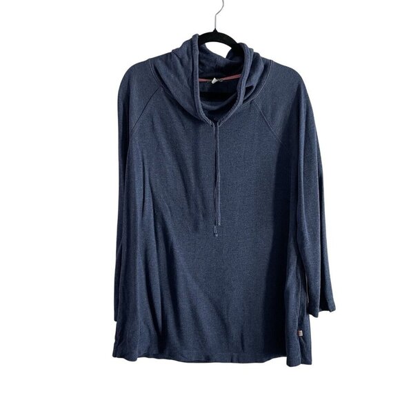 Talbots Tops - T By Talbots Women Plus Sz 1X Blue Drawstring Cowl Neck Long Sleeve Sweatshirt